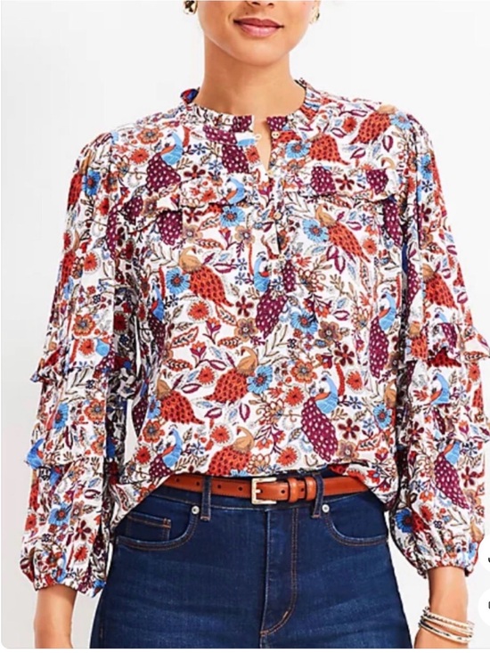 LOFT Tops - Loft Top Women’s Floral Peacock Ruffle Sleeve